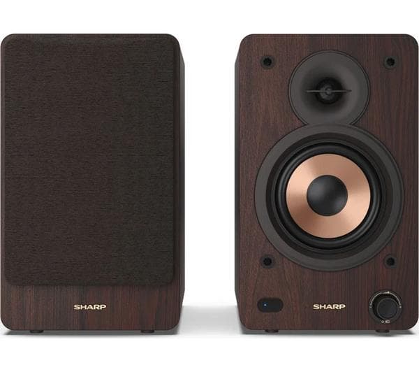 SHARP CP-SS30(BR) Bluetooth Active Bookshelf Monitor Speaker - Brown - Image 1