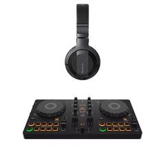 PIONEER DJ DDJ-FLX2 Smart Controller (Black) & HDJ-CUE1 Headphones (Dark Grey) Bundle